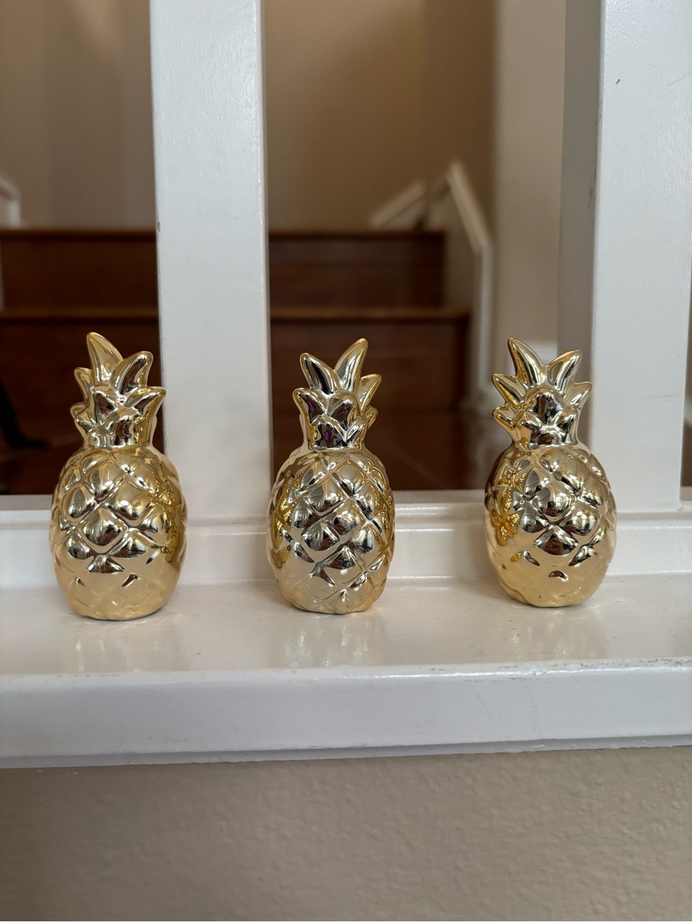 Set 3 Gold Ceramic Pineapple Accent Figurines - Home Accents small